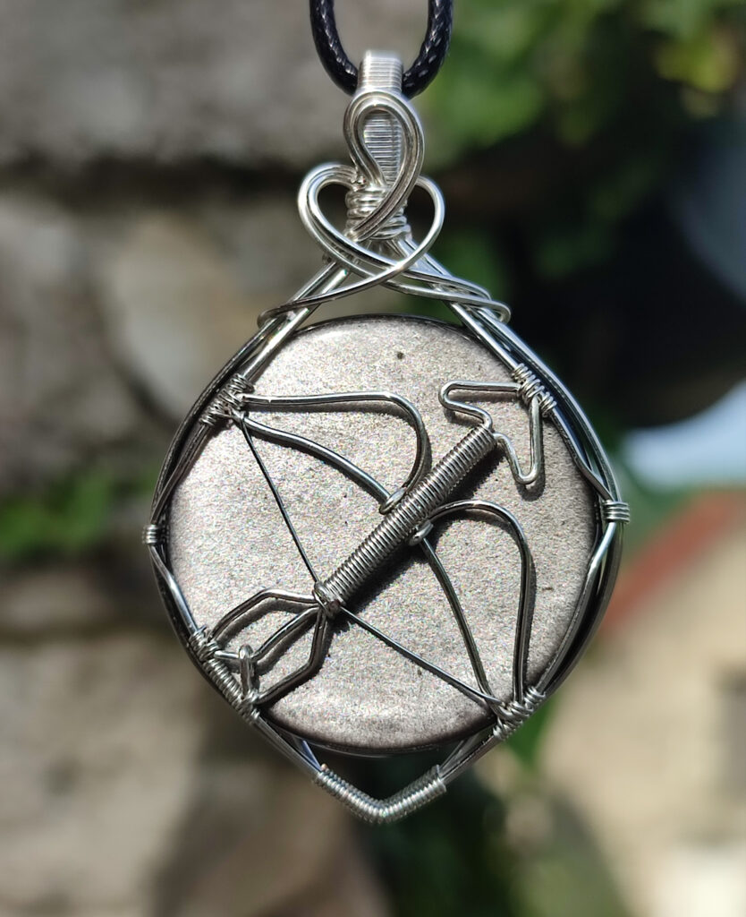 Pendentif "Cupidon" en obsidienne argentée