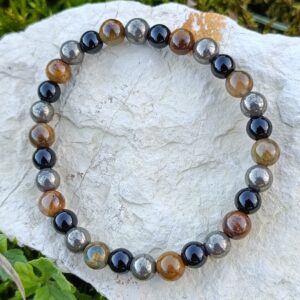 Bracelet mix pyrite, nellite et agate noire