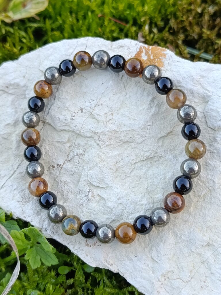 Bracelet mix pyrite, nellite et agate noire