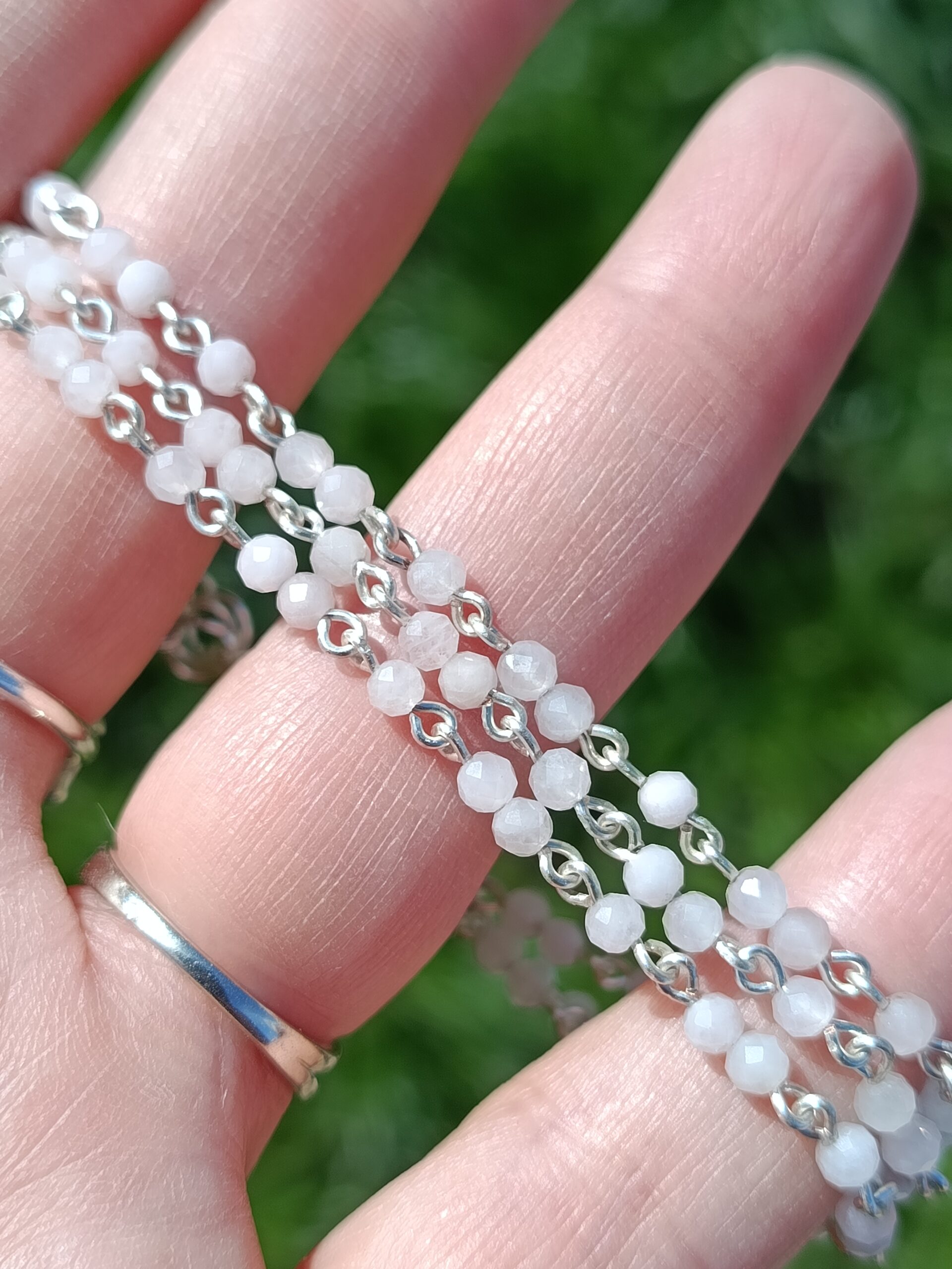 Bracelet chaine triple rang en quartz rose facetté – Image 3