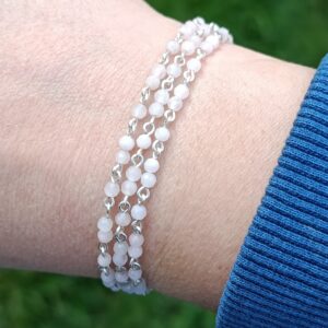 Bracelet chaine triple rang en quartz rose facetté