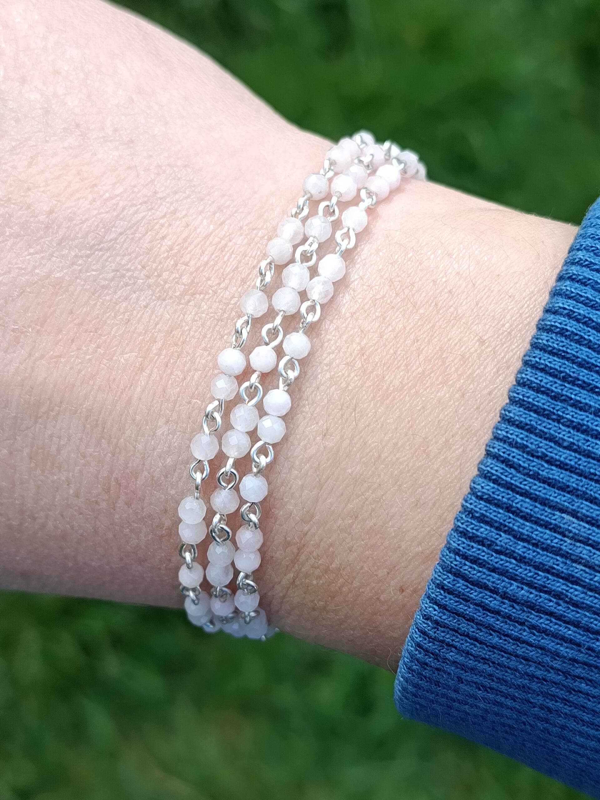 Bracelet chaine triple rang en quartz rose facetté