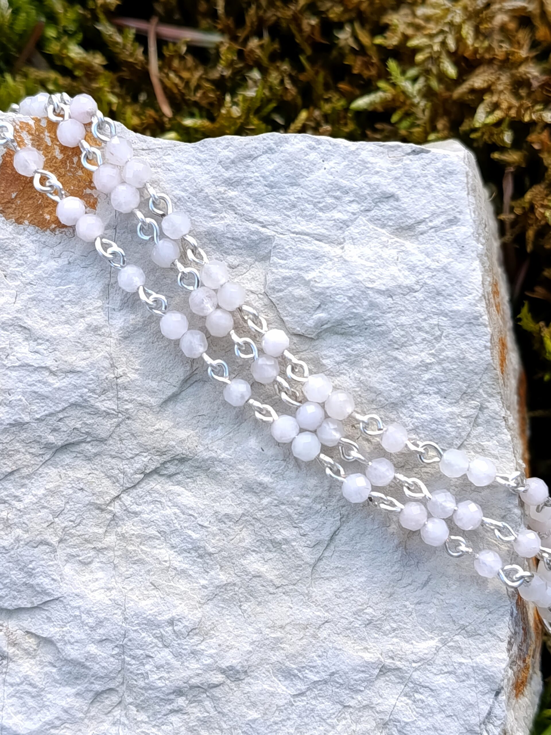 Bracelet chaine triple rang en quartz rose facetté – Image 2