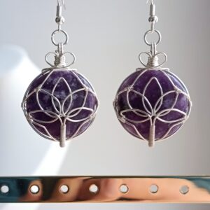 Boucles d'oreilles lotus en lépidolite