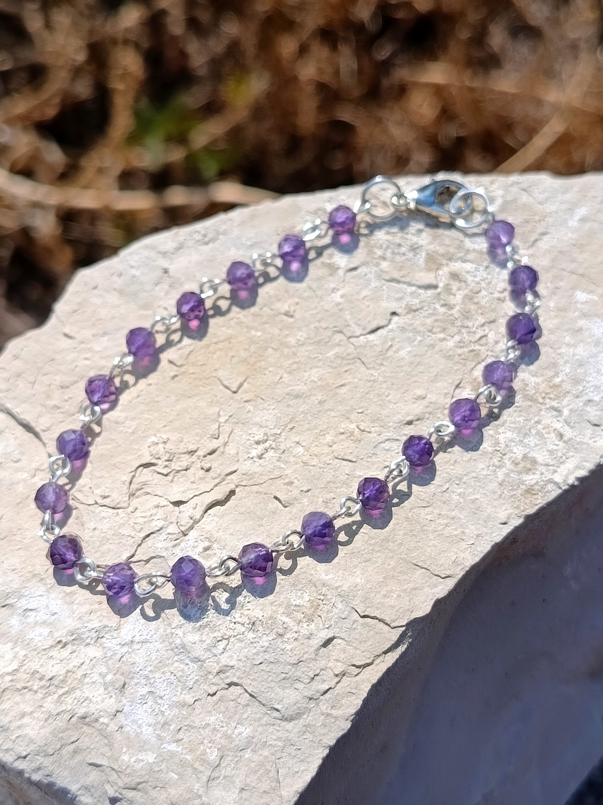 Bracelet chaine en améthyste facettée